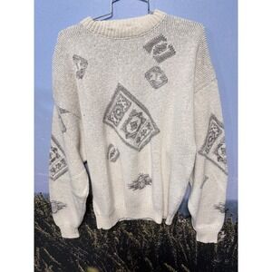 Vintage London Fog Men's Knit Sweater Geometric Gray Size L Made In USA